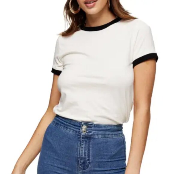 Topshop NWOT Retro Ringer Tee Black and White US 4 Small - Picture 1 of 3